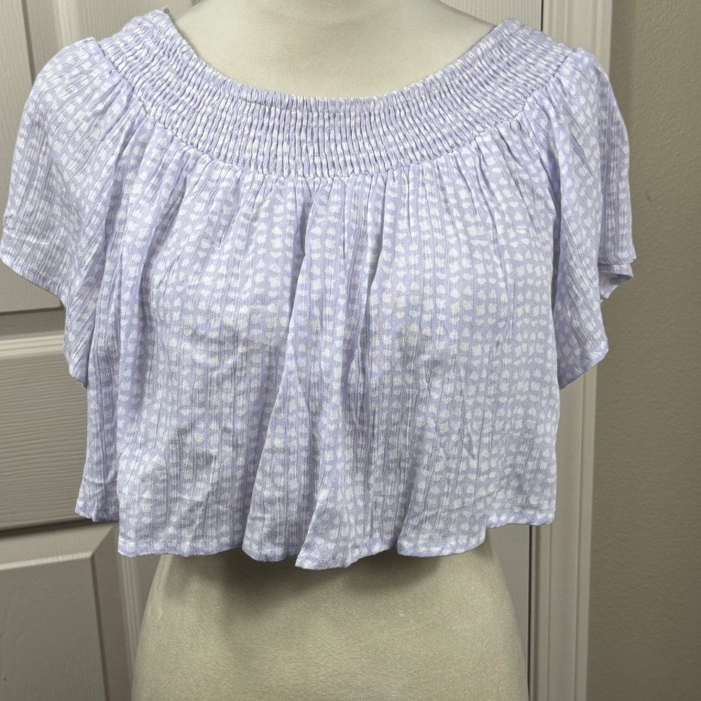 Kiwi & Punch‎ Lavender Gingham Off Shoulder Crop Top Women's L Soft Girl Spring